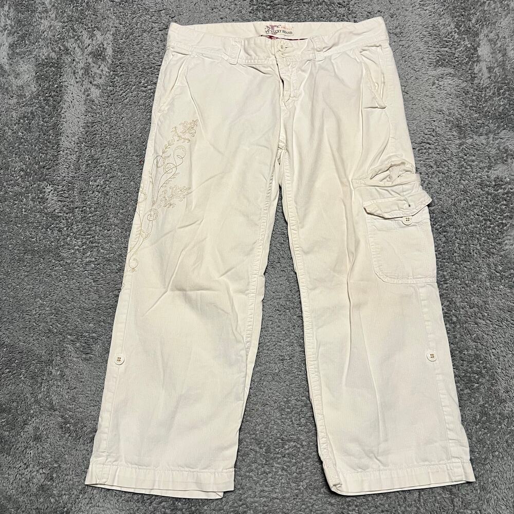Lucky Brand Pants Womens 30x23 Floral Embroidered Cargo Capri Crop